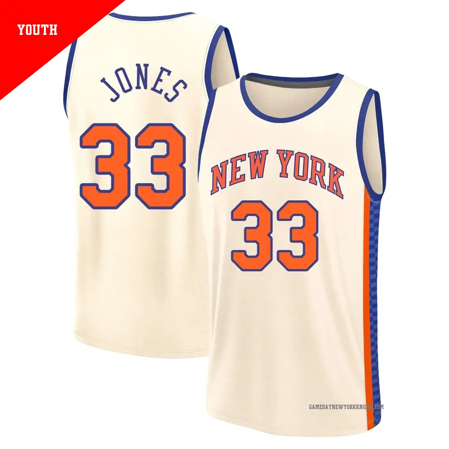 ＃33 Youth Dillon Jones New York Knicks 2025/26 Fast Break Cream City Edition Jersey