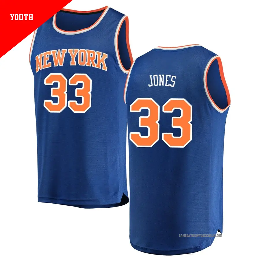 ＃33 Youth Dillon Jones New York Knicks Blue Fast Break Jersey Icon Edition