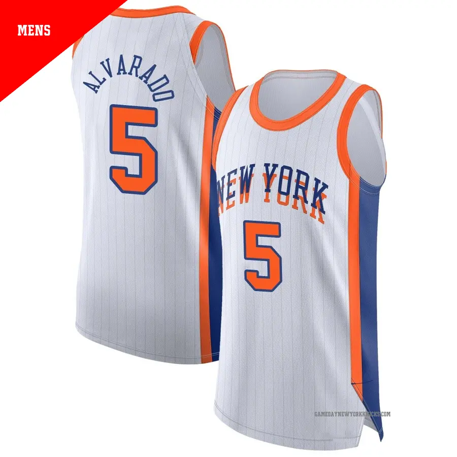 ＃5 Men's Jose Alvarado New York Knicks 2024/25 Authentic White City Edition Jersey