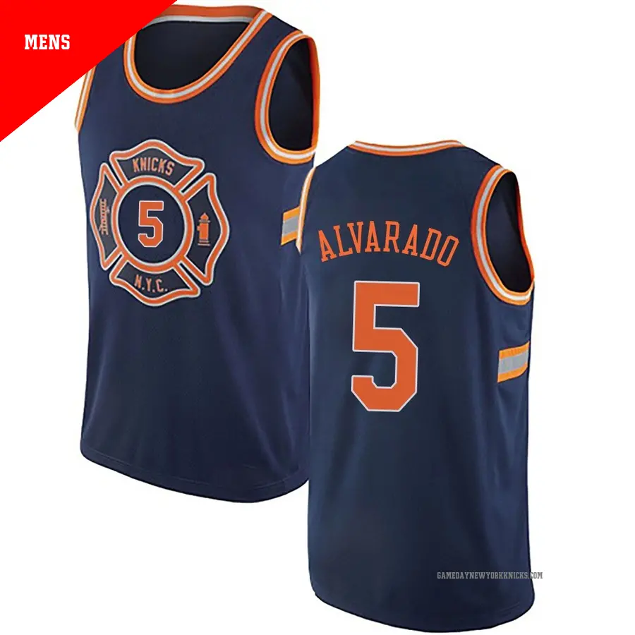 ＃5 Men's Jose Alvarado New York Knicks Navy Blue Authentic JerseyCity Edition