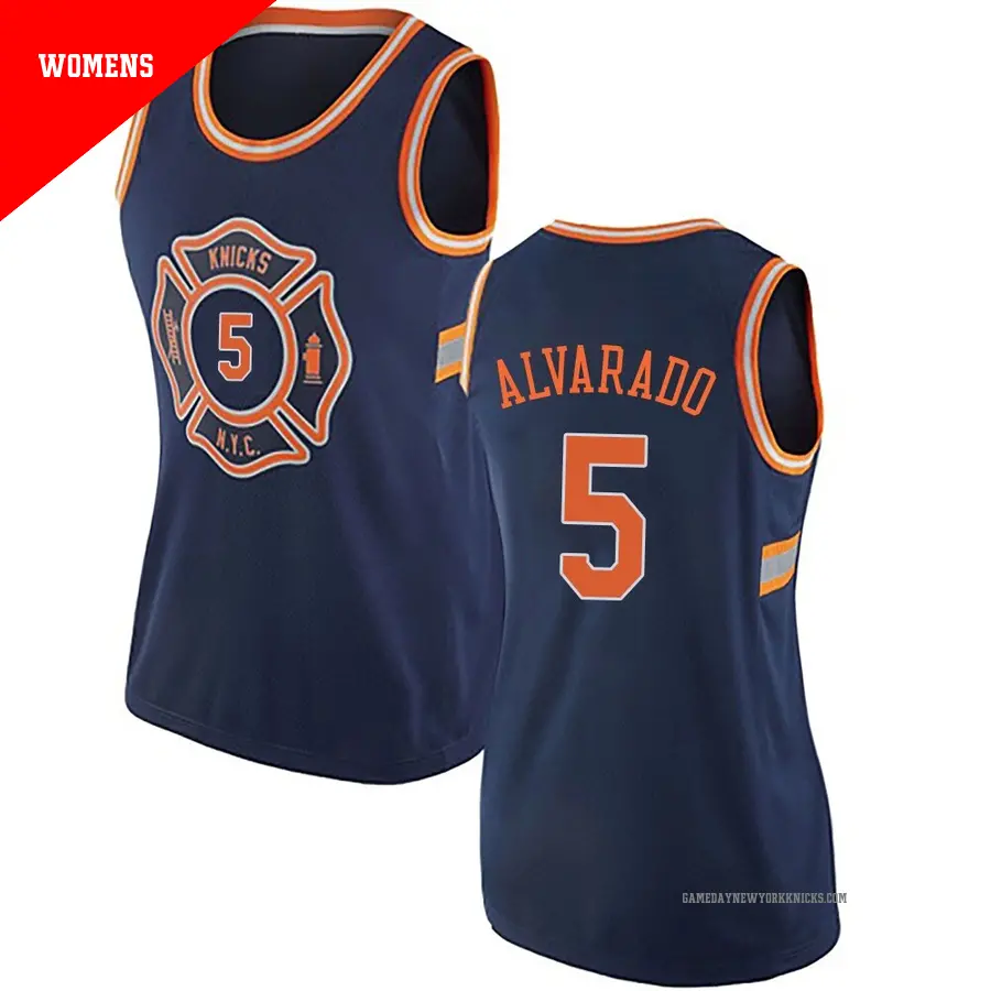 ＃5 Women's Jose Alvarado New York Knicks Navy Blue Authentic JerseyCity Edition
