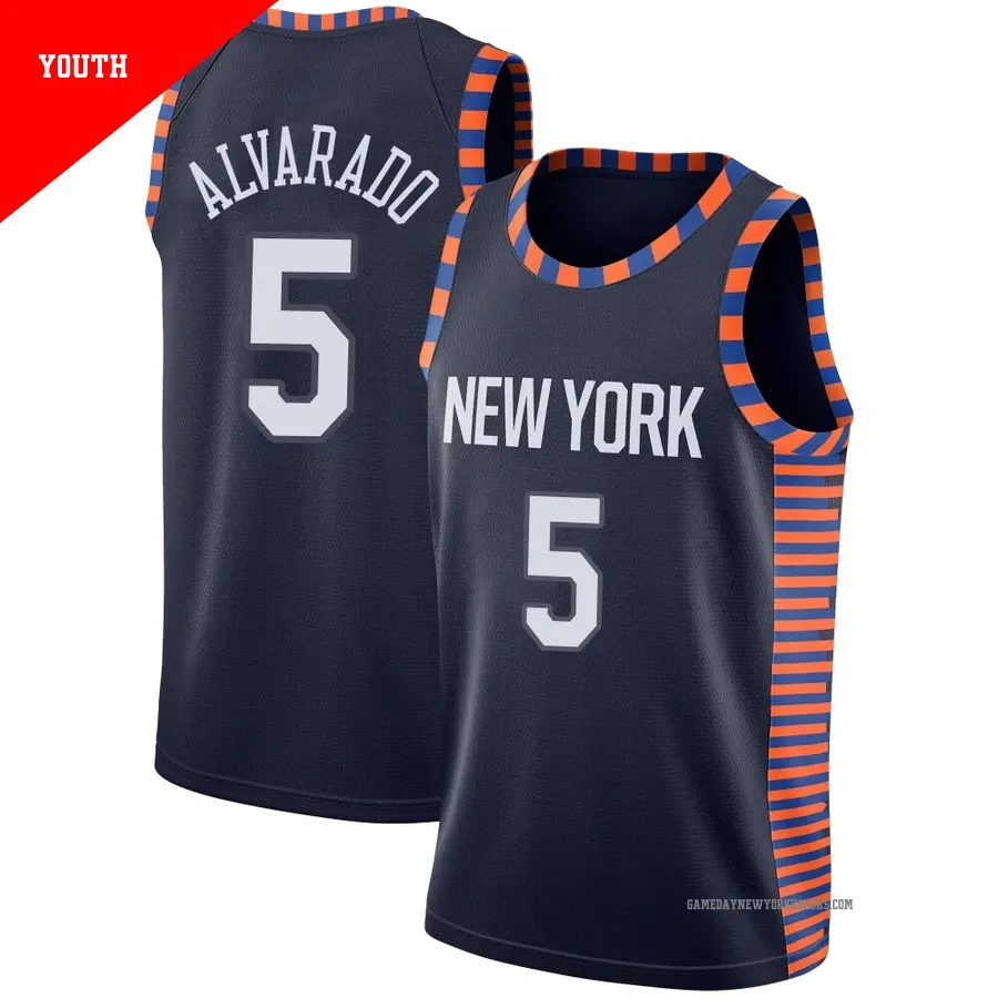 ＃5 Youth Jose Alvarado New York Knicks 2018/19 Swingman Navy JerseyCity Edition