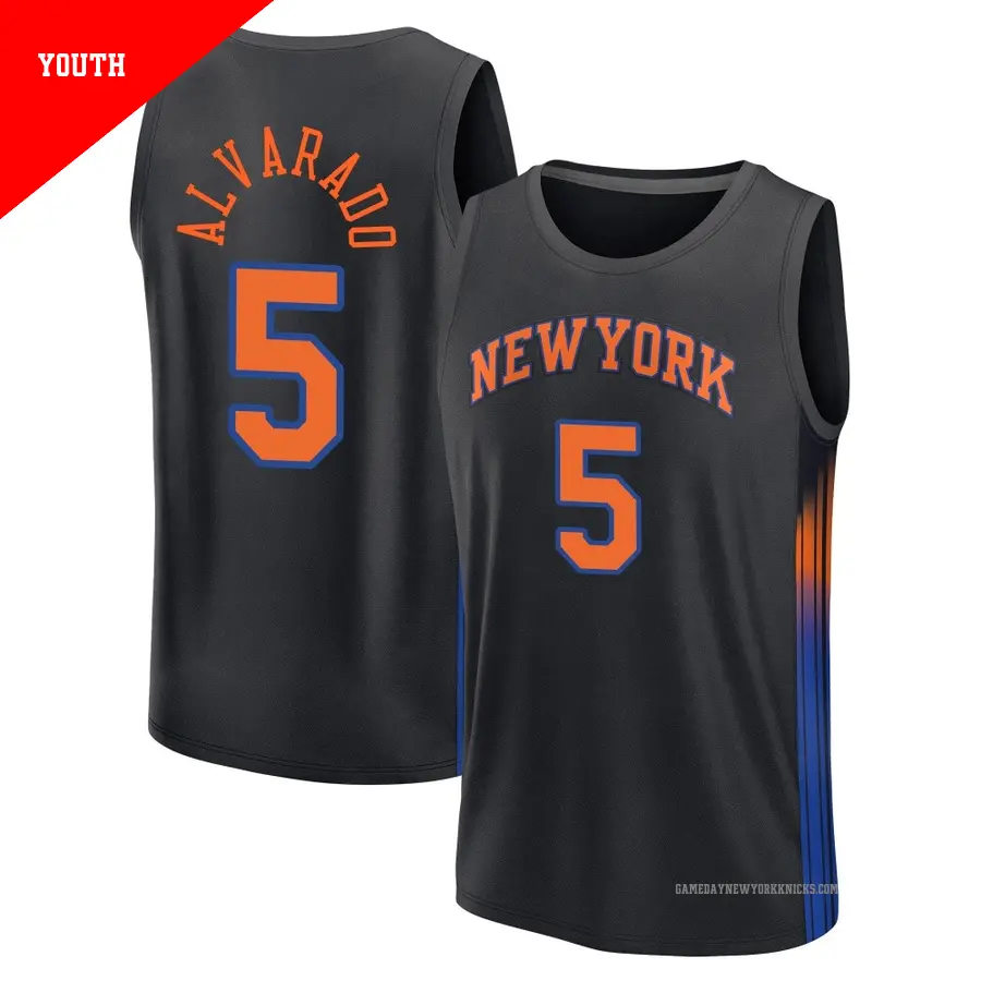 ＃5 Youth Jose Alvarado New York Knicks 2024/25 Fast Break Black Statement Edition Jersey