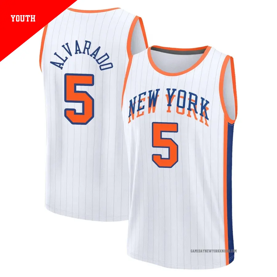 ＃5 Youth Jose Alvarado New York Knicks 2024/25 Fast Break White City Edition Jersey
