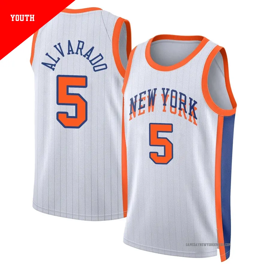 ＃5 Youth Jose Alvarado New York Knicks 2024/25 Swingman White City Edition Jersey