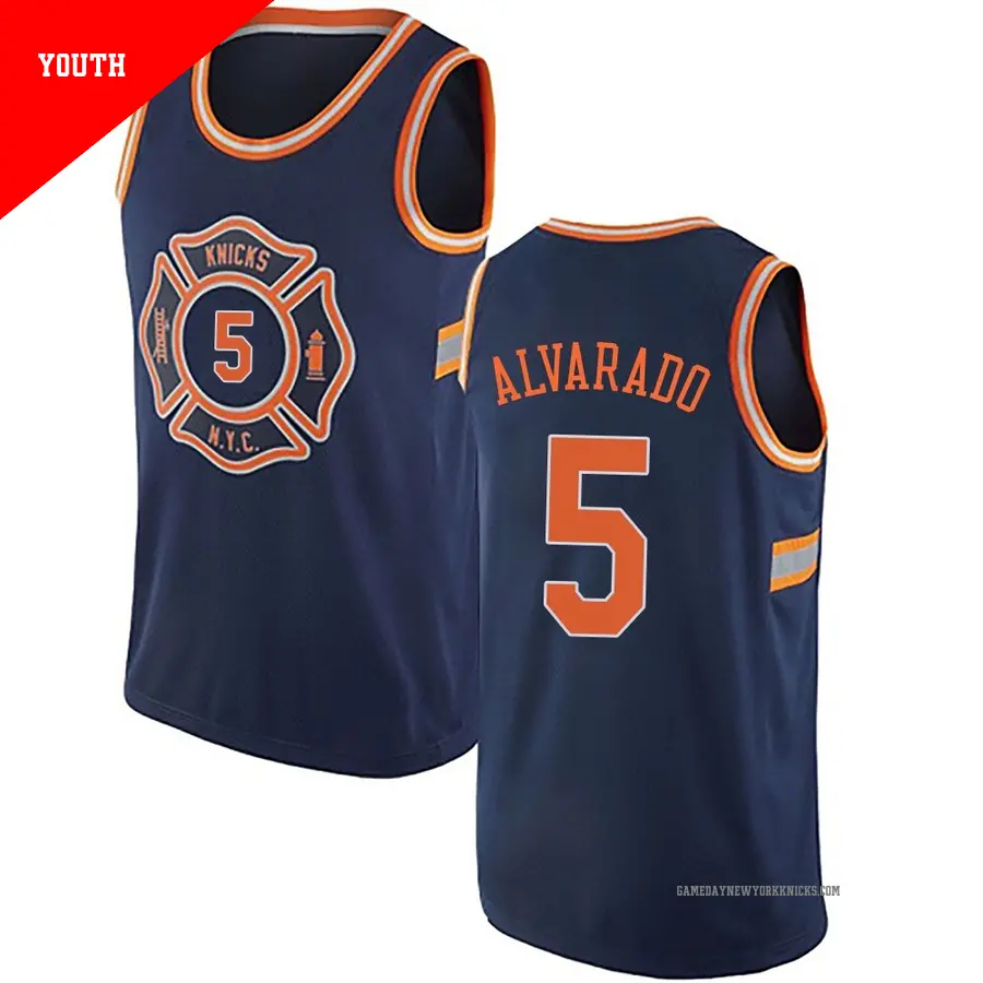 ＃5 Youth Jose Alvarado New York Knicks Navy Blue Authentic JerseyCity Edition
