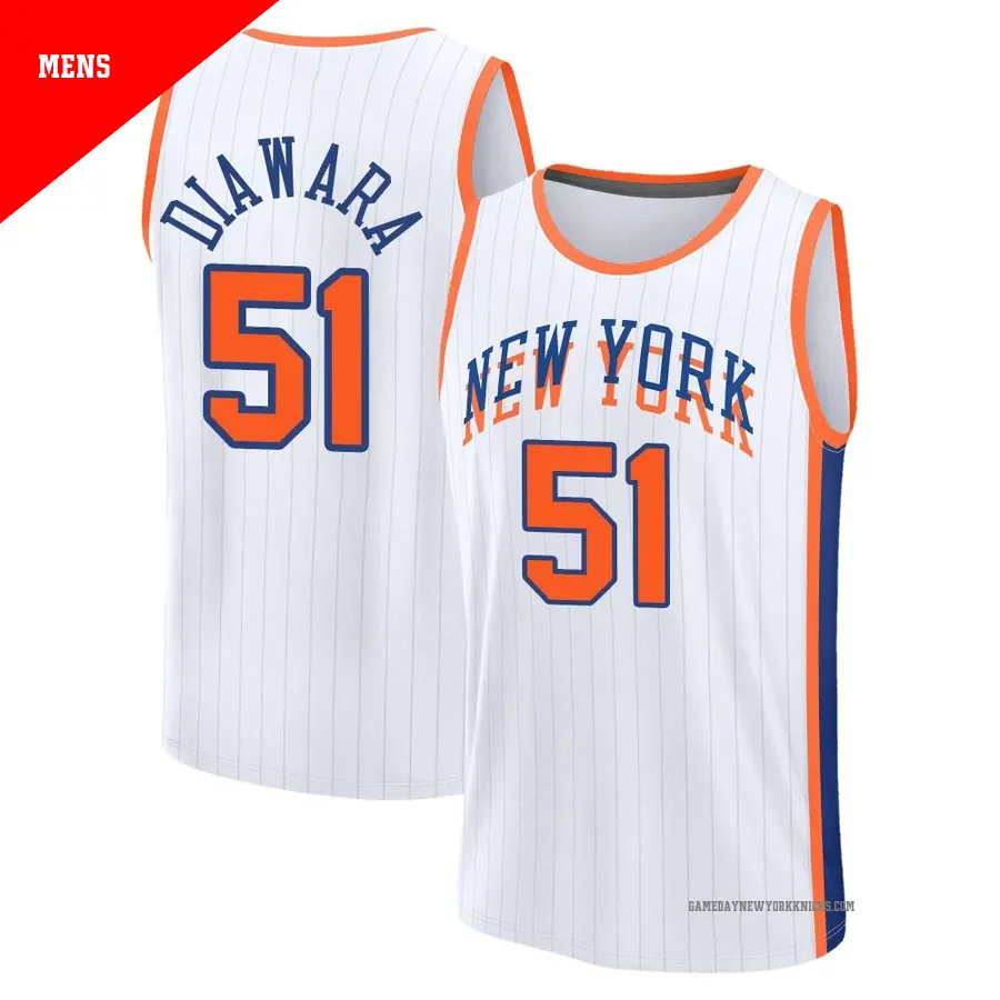 ＃51 Men's Mohamed Diawara New York Knicks 2024/25 Fast Break White City Edition Jersey