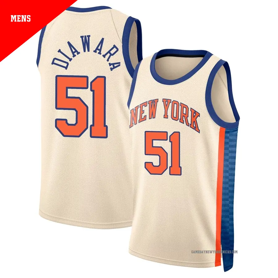 ＃51 Men's Mohamed Diawara New York Knicks 2025/26 Swingman Cream City Edition Jersey