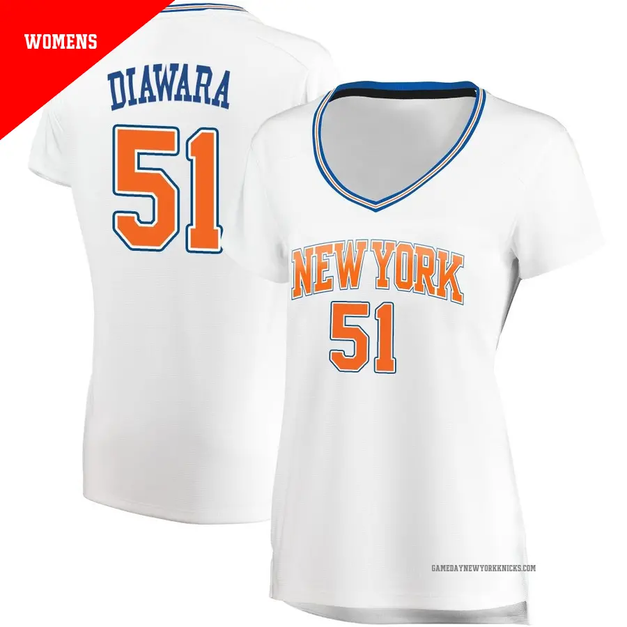 ＃51 Women's Mohamed Diawara New York Knicks White Fast Break Jersey Statement Edition