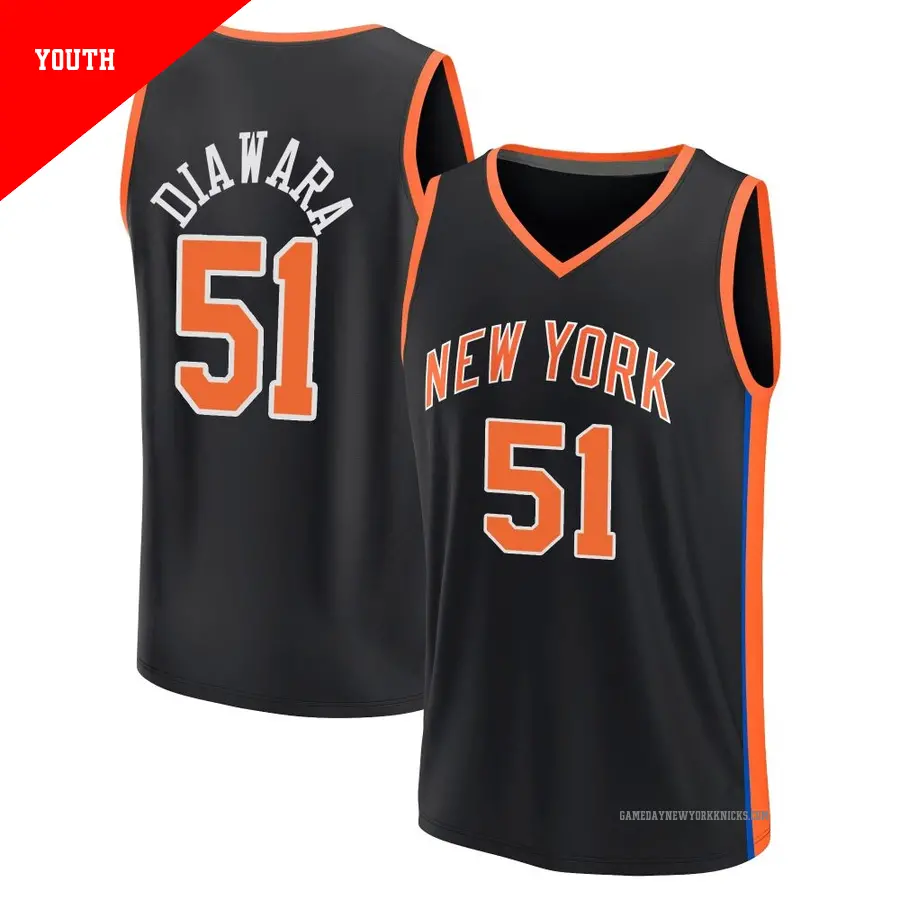 ＃51 Youth Mohamed Diawara New York Knicks 2022/23 Fast Break Black City Edition Jersey