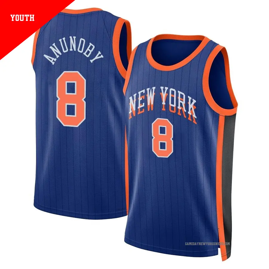 ＃8 Youth OG Anunoby New York Knicks 2023/24 Swingman Blue City Edition Jersey