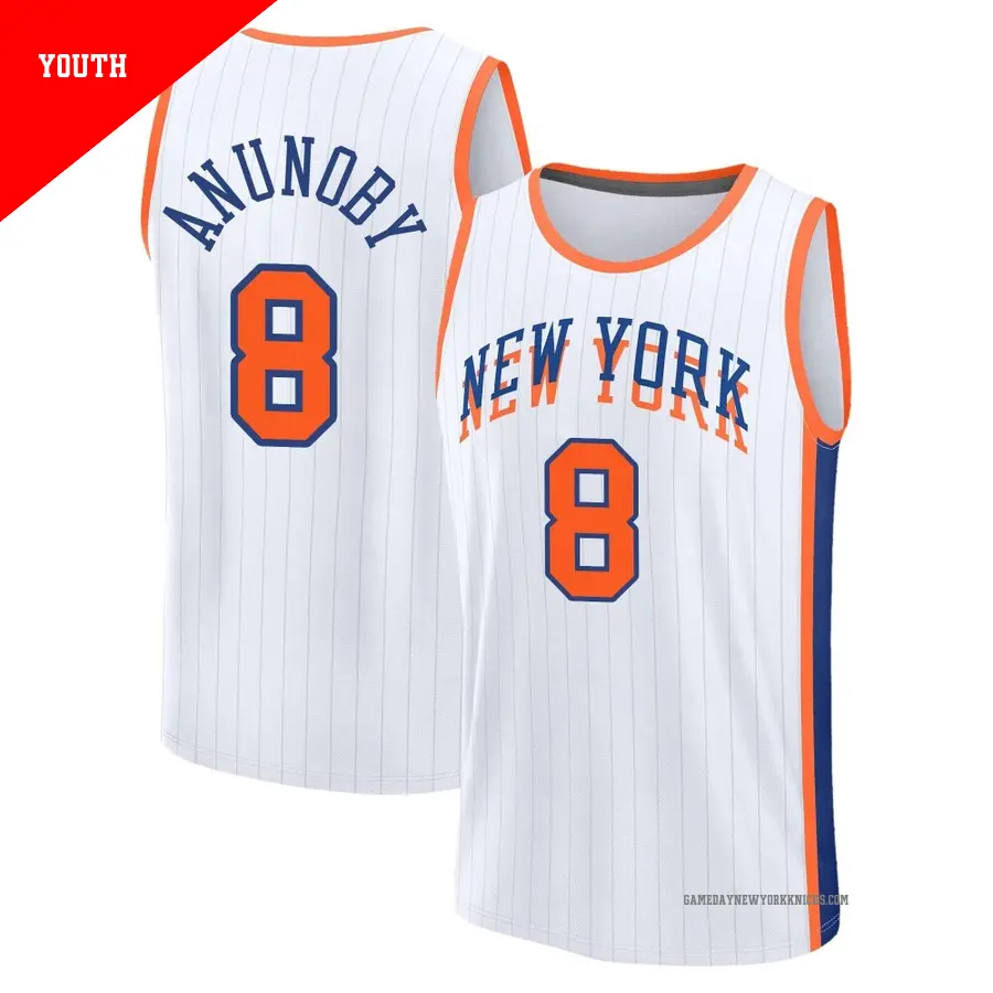 ＃8 Youth OG Anunoby New York Knicks 2024/25 Fast Break White City Edition Jersey