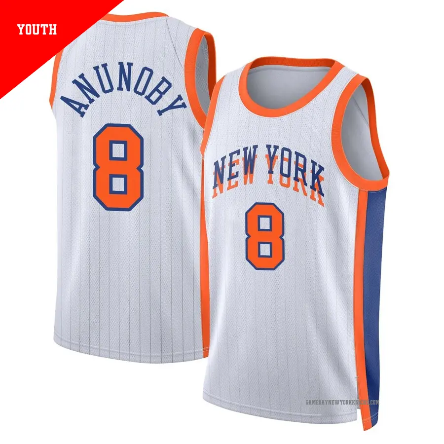 ＃8 Youth OG Anunoby New York Knicks 2024/25 Swingman White City Edition Jersey