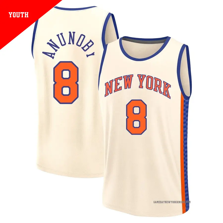 ＃8 Youth OG Anunoby New York Knicks 2025/26 Fast Break Cream City Edition Jersey