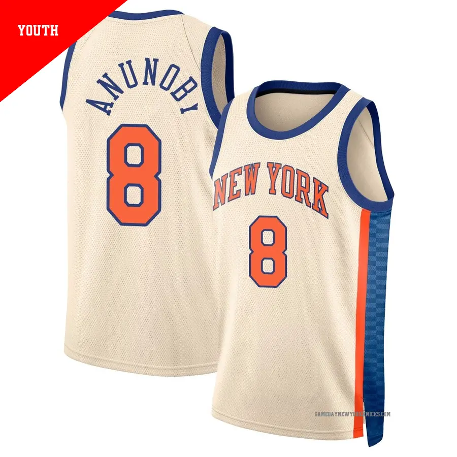 ＃8 Youth OG Anunoby New York Knicks 2025/26 Swingman Cream City Edition Jersey